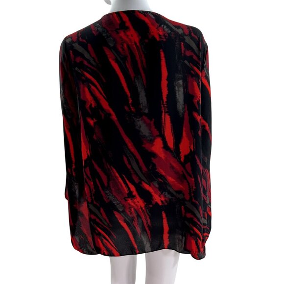 Halston Women M Red Black Abstract Witchy Long Bell Sleeve Fairy Blouse Boho Top - Picture 6 of 10
